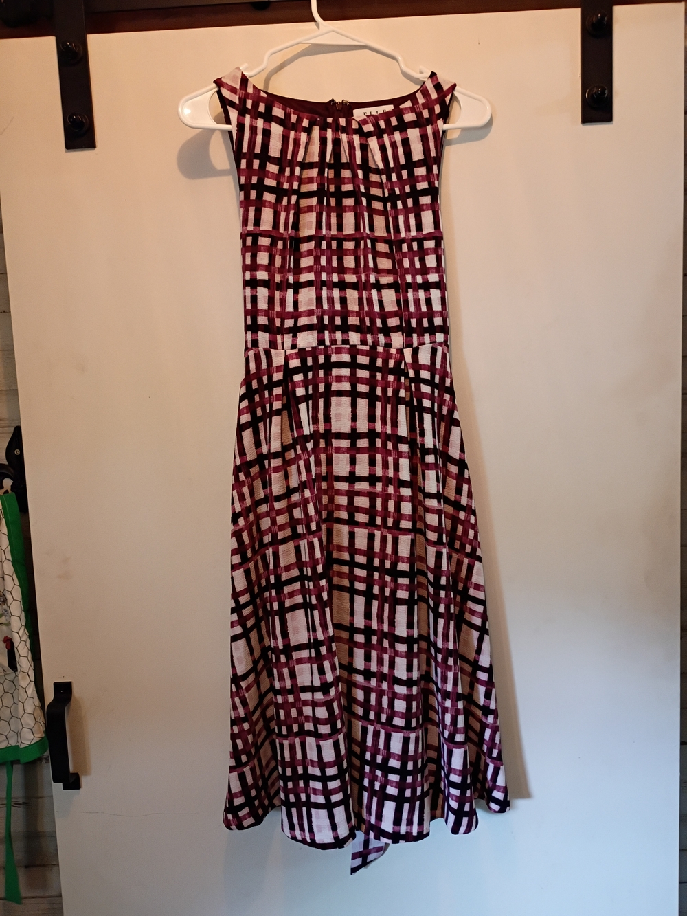 Elle Burgundy and Cream Plaid Midi Dress - Picture 2 of 6